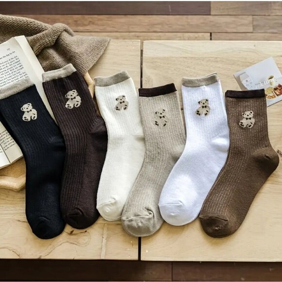 Ribbed teddybear Socks neutral Brown hosiery Adademic 6 pack - Picture 1 of 9